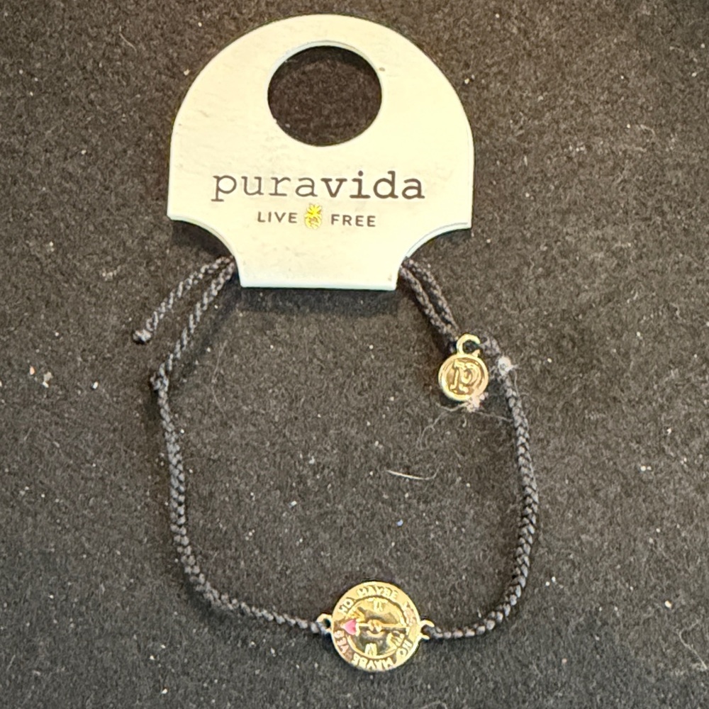 Pura Vida Gray Braided Bracelet with Gold Charm